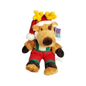 Chosun Reindeer Plush Santa Hat Overalls Brown Red Christmas Holiday Vintage 17"